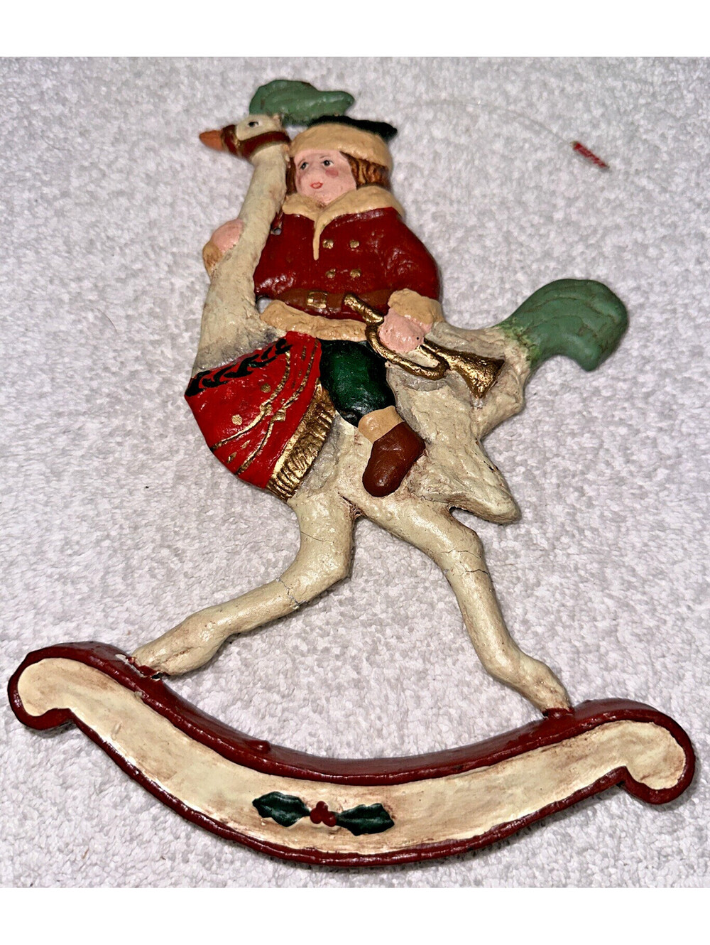 SILVESTRI Vintage Large Wood Elf Riding Swan or Goose Christmas Ornament